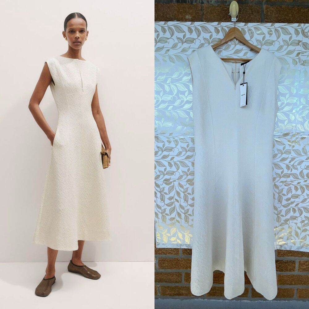 ME+EM Cream Jacquard Floral Midi Dress 12 Quiet Luxury Old Money Bridal Coquette